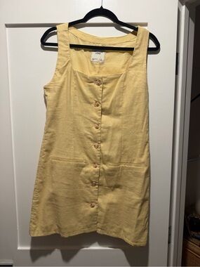 Abercrombie & Fitch Yellow Linen Button-Front Mini Dress
